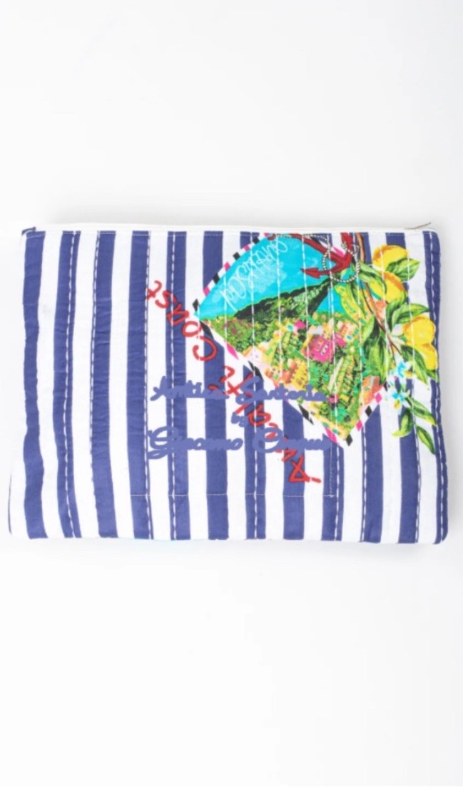 Antica Sartoria 2025 Lemon & Stripes Zipper Clutch Laptop Bag NWT