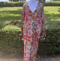 Antica Sartoria 2024 Pink & Orange Evil Eye Long V Neck Beaded Kaftan Mumu S/M