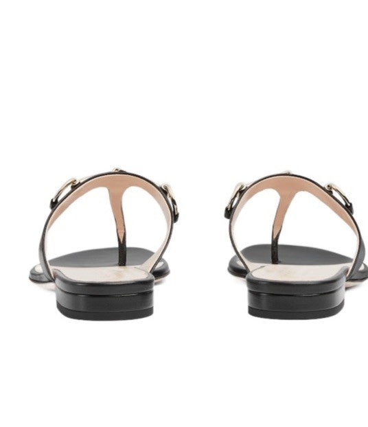 Gucci Women Horsebit Thong Sandals In Black Size 38 NIB