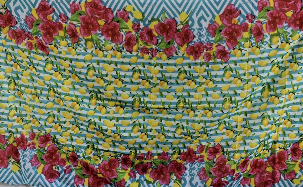 ANTICA SARTORIA 2024 LEMONS ON BLUE/WHITE STRIPE COTTON SCARF SARONG 40x70 NWT