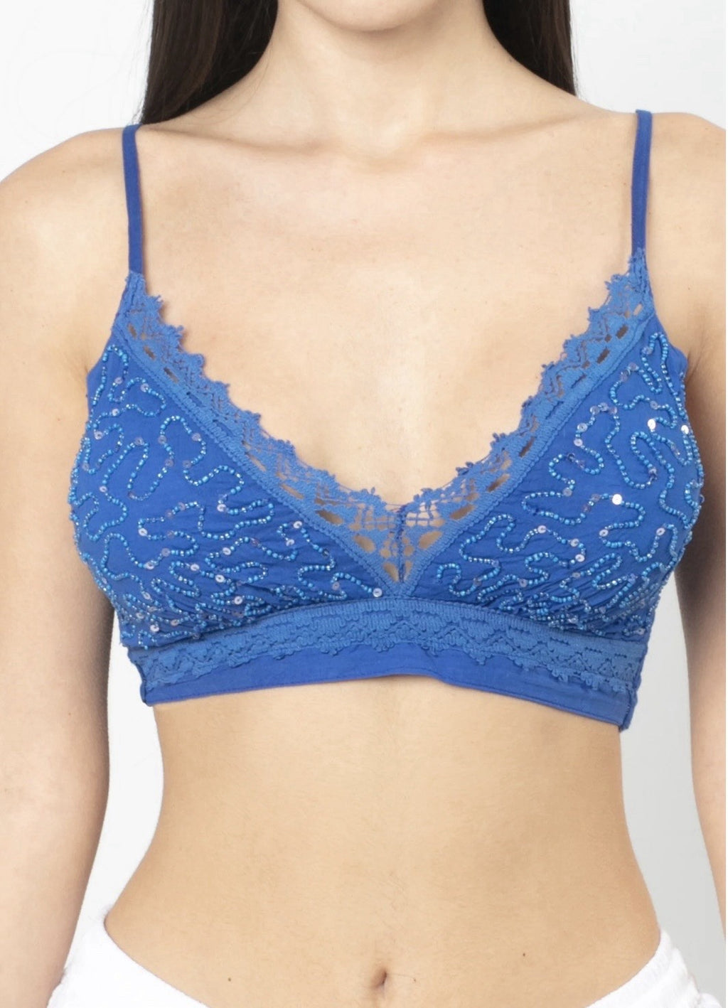 Antica Sartoria Beaded Smocked Back Bra-Lette Size 32-36D Nwt Perfect Blue