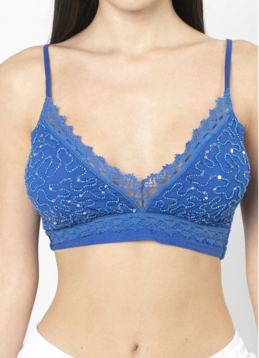 Antica Sartoria Beaded Smocked Back Bra-Lette Size 32-36D Nwt Perfect Blue