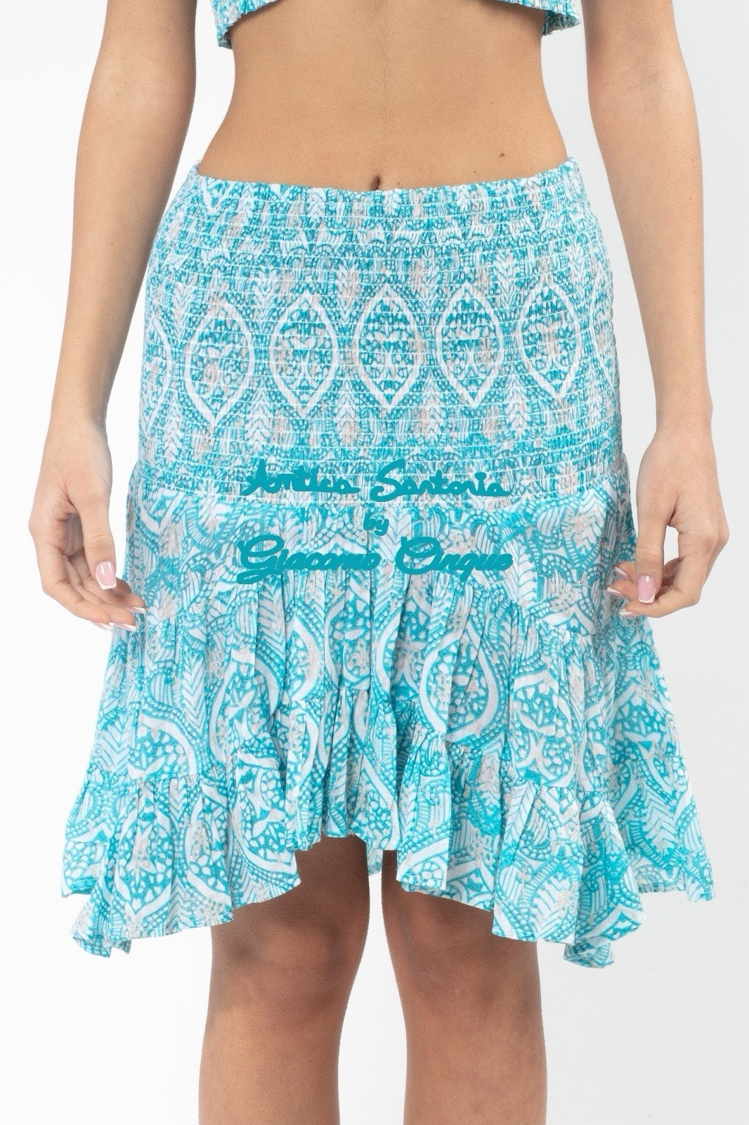 Antica Sartoria 2025 Blue & White 2 Pcs Skirt & Off Shoulder Top NWT O/S