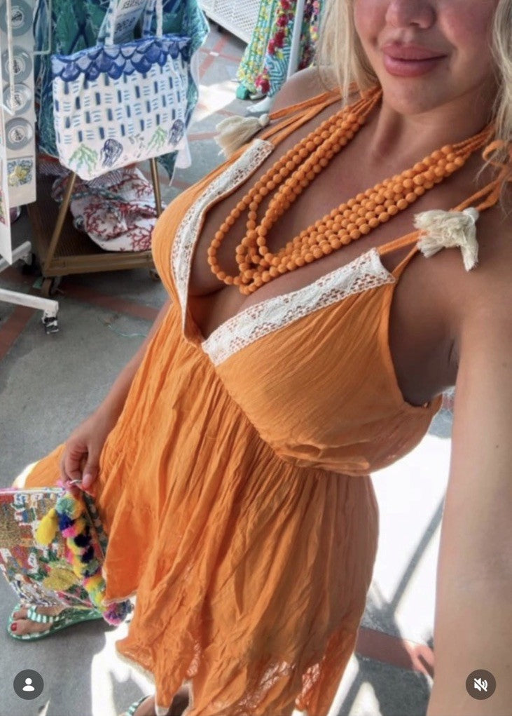 ANTICA SARTORIA 2025 CANTALOPE ORANGE TIE TOP SHORT DRESS NWT OS