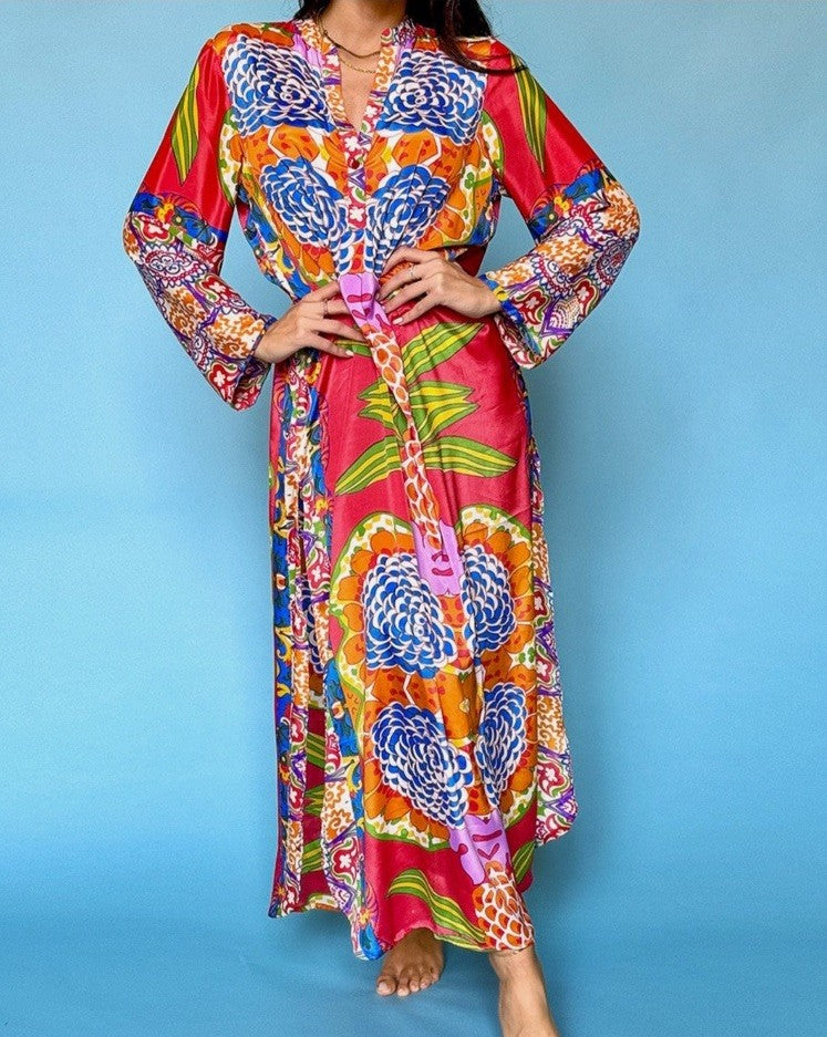 ANTICA SARTORIA 2024 S/M RED ONE BUTTON MUMU/KAFTAN/COVER UP NWT