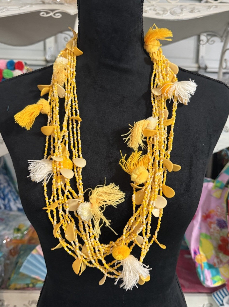 Antica Sartoria 2024 Yellow Lemon Pompom Beaded Necklace Nwt