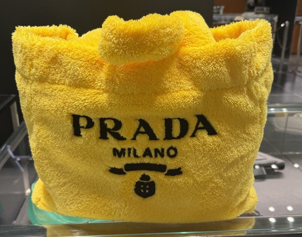 Prada Terry Lemon Yellow Beach Boat Party Tote Bag Black Logo New