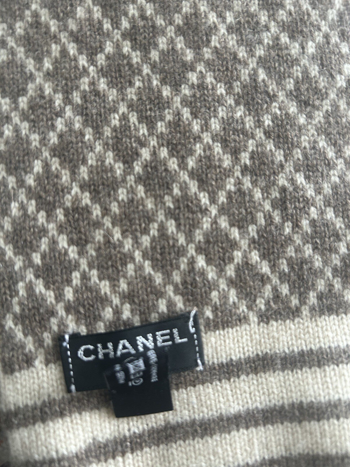 CHANEL Milk tea Beige CC Logo Cashmere Scarf Wrap Stole