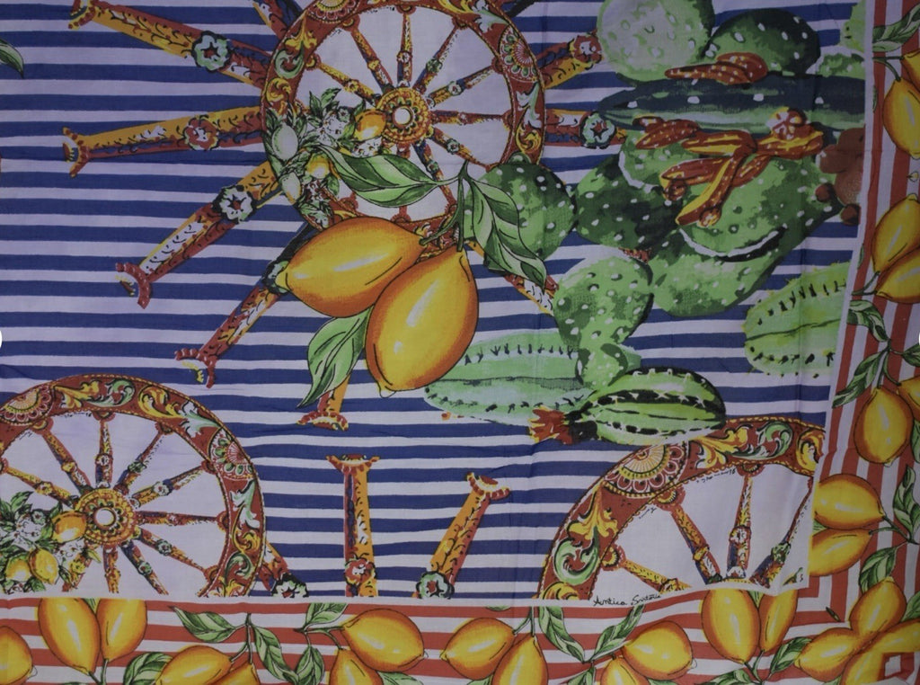 ANTICA SARTORIA 2022 SICILIAN WHEELS BEAUTIFUL FUN SCARF Cotton 40x70 INCHES NWT