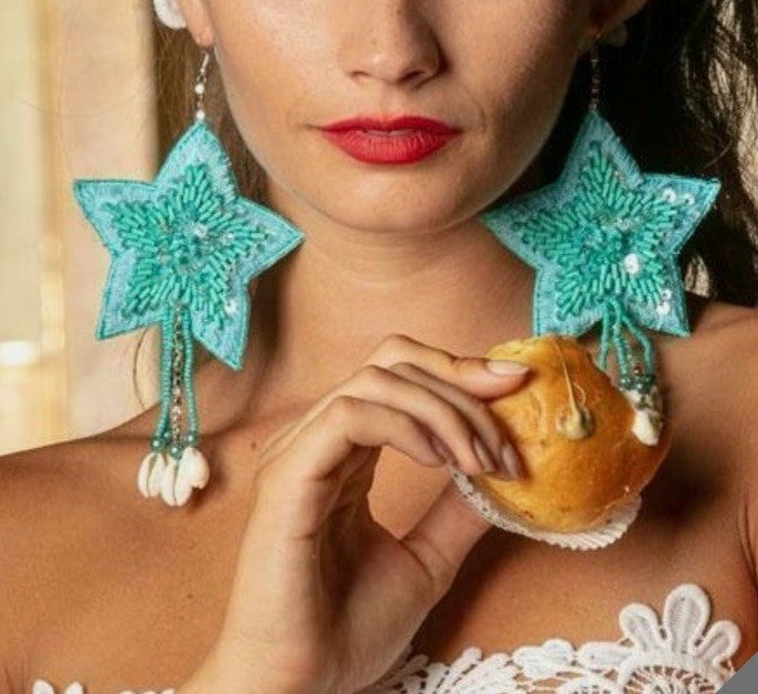 Antica Sartoria Aqua Blue Star And Shells Earrings Nwt