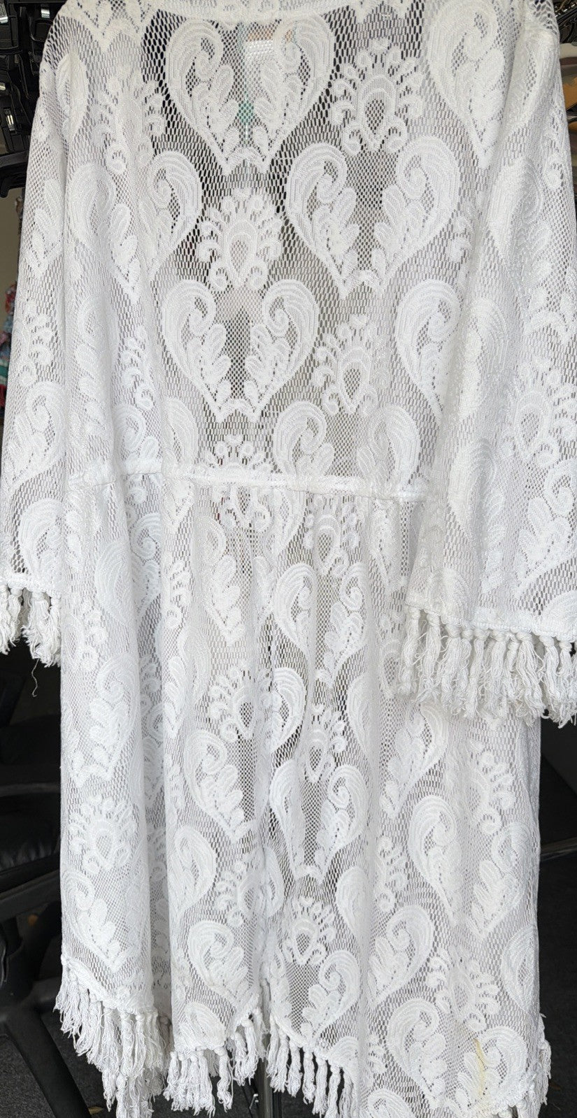 Antica Sartoria White On White Flower  Embroidered Beaded Tie Front Short Kaftan