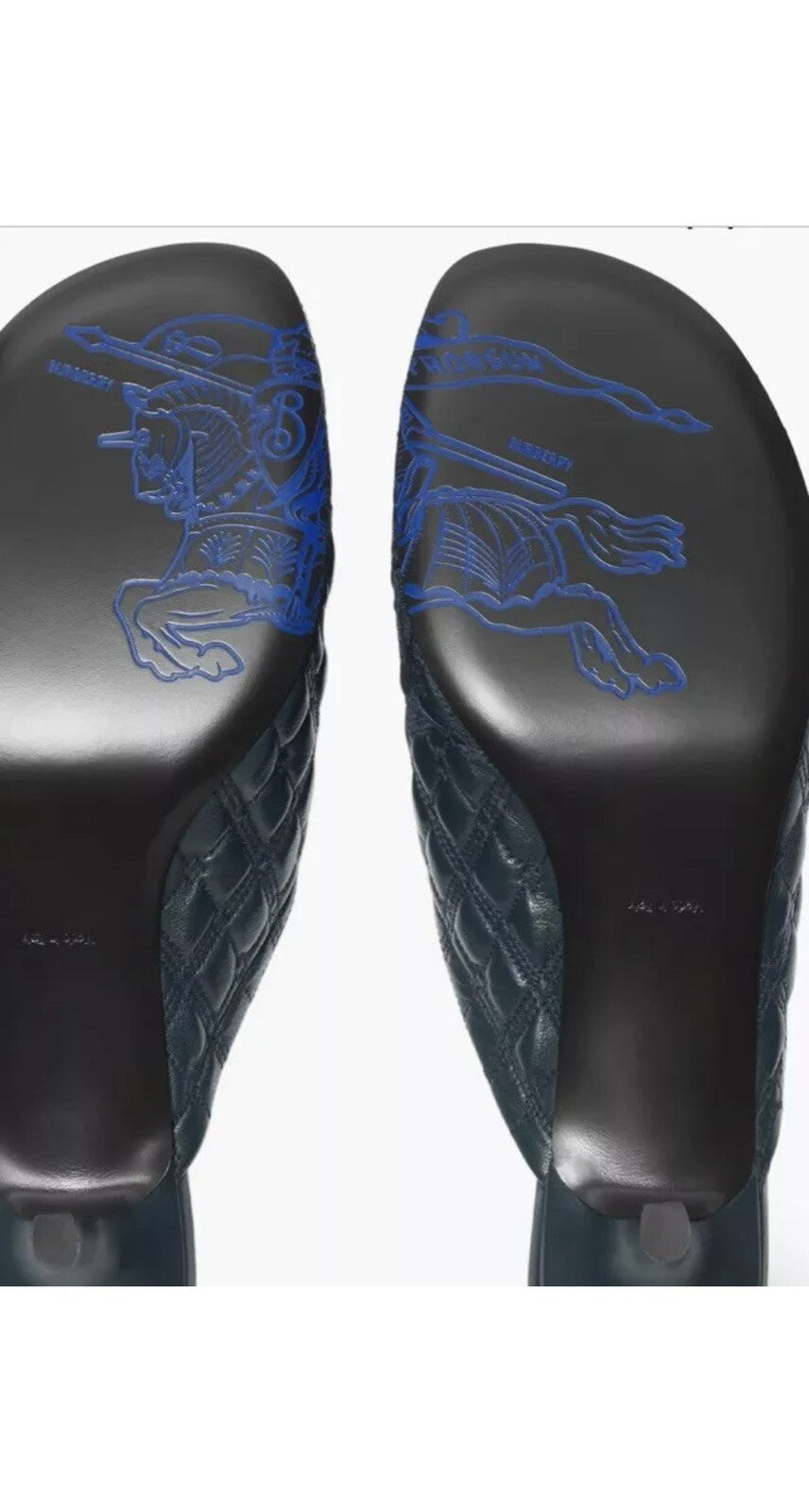 NWB Burberry Kitten Heel Navy Blue Quilted Logo EKD Mules Slip Ons 39