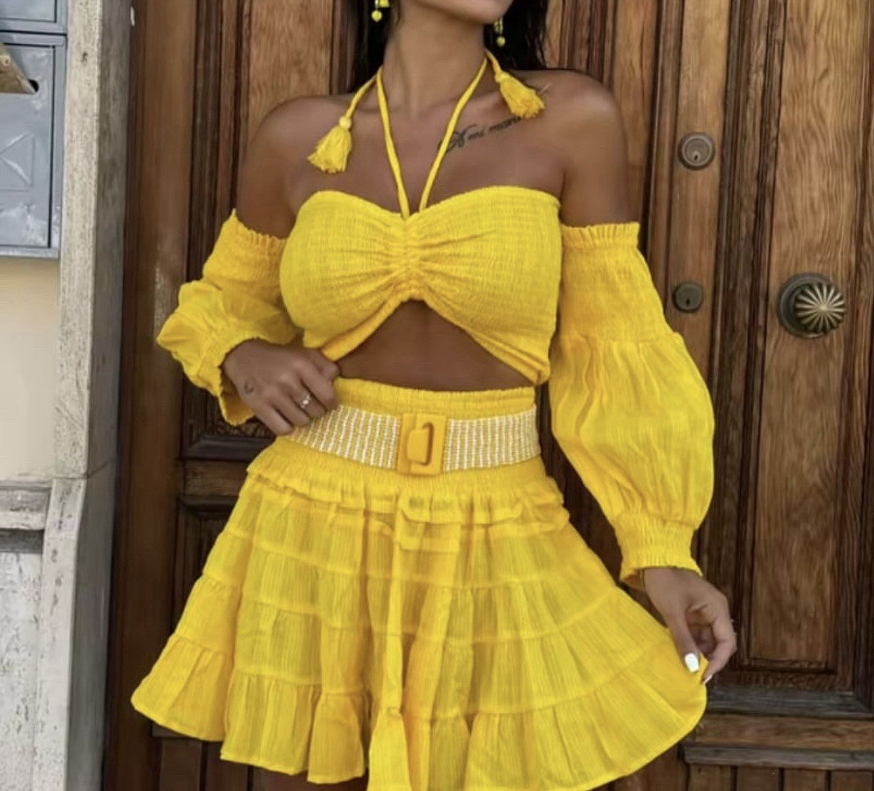 Antica Sartoria 2024 Gorgeous Yellow 2 Pcs Top Skirt NWT O/S