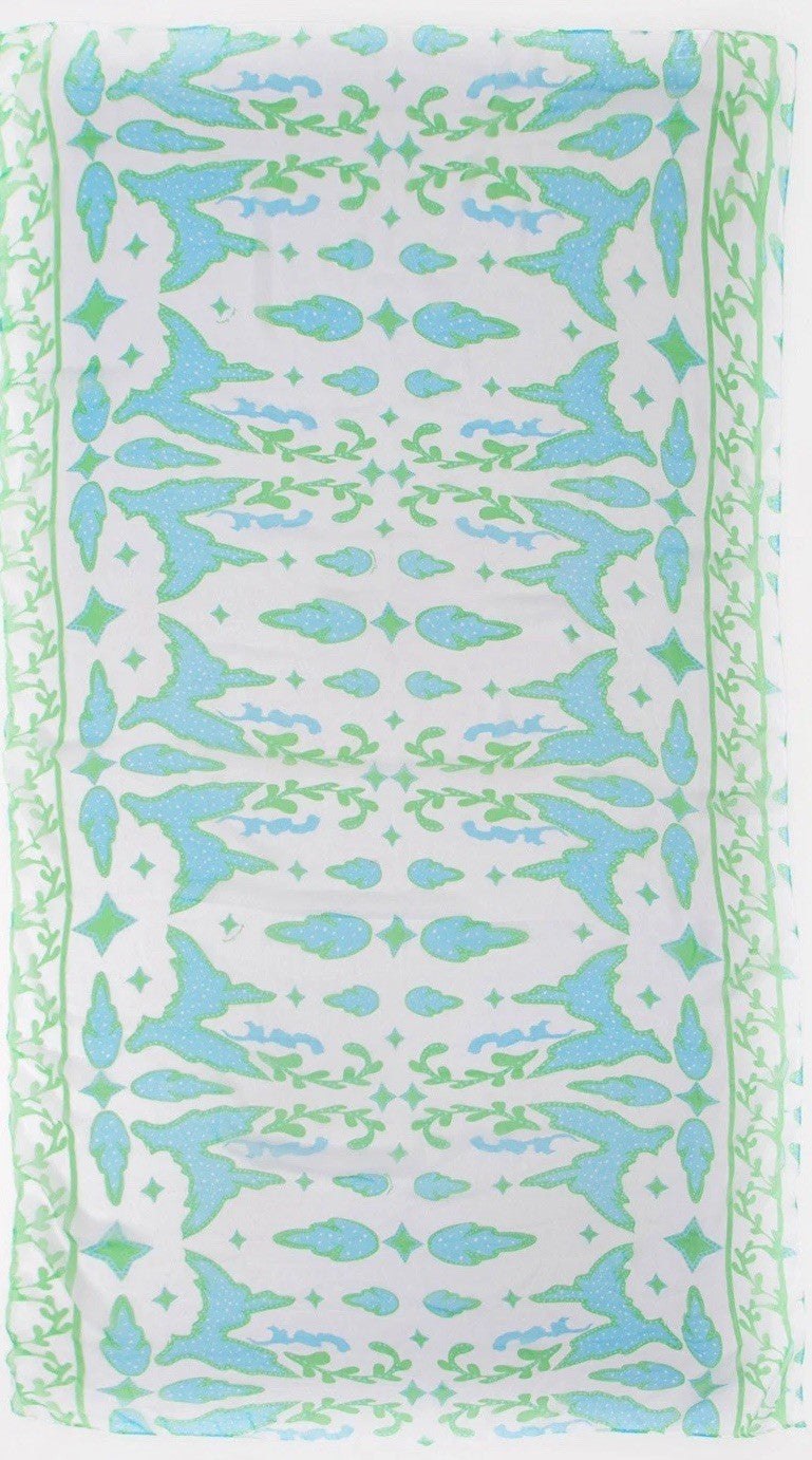 Antica Sartoria 2025 Blue Green & White Poly Chiffon Scarf Sarong NWT O/S
