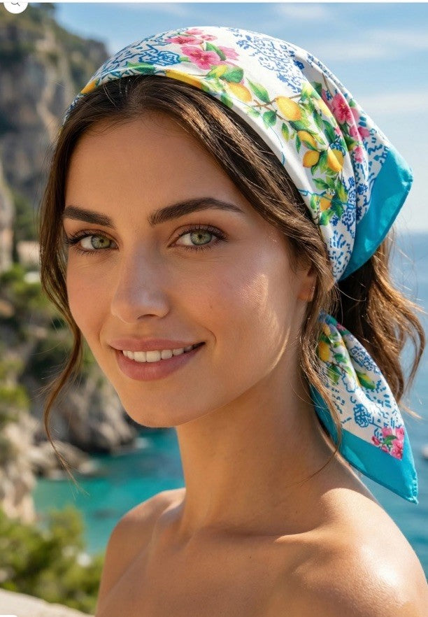 Antica Sartoria 2026 Positano Aqua Lemons Poly Bandana Nwt