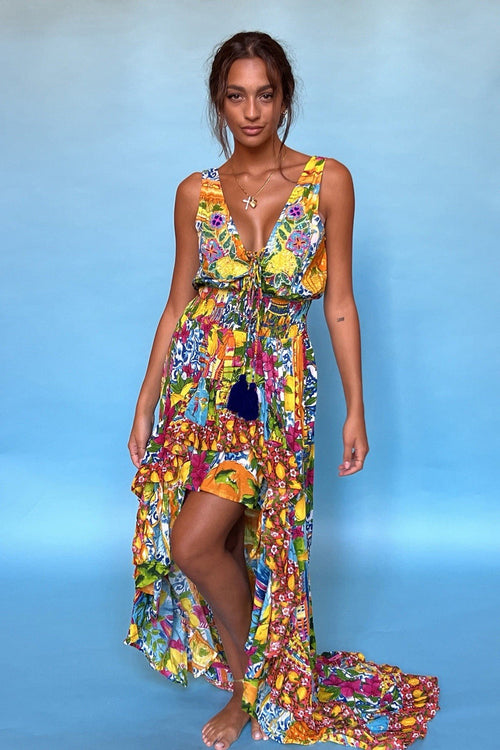 ANTICA SARTORIA 2024 CITY BY THE SEA SORRENTO LONG Back Short Front DRESS NWT OS