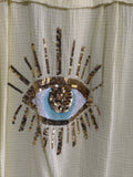 Made In Italy Butter Yellow Sequin Cheesecloth Top Eye Shirt Cover Up O/S NWT
