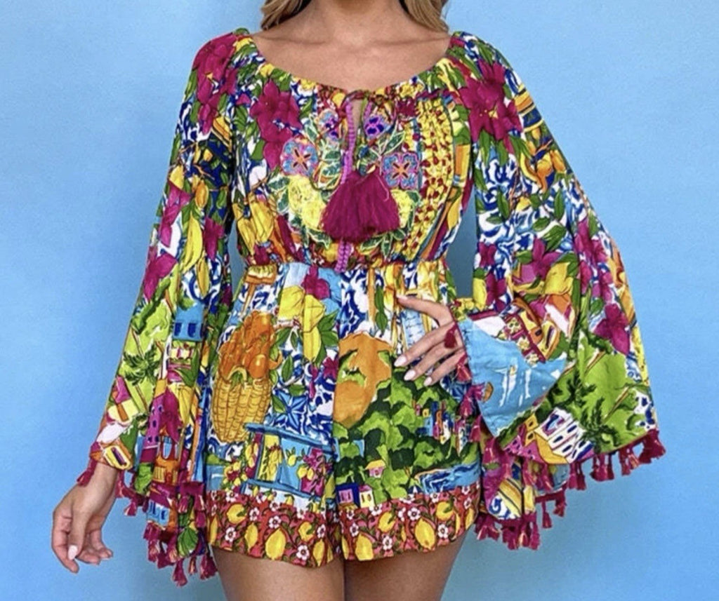 ANTICA SARTORIA CITY BY THE SEA LOVE THIS PRINT ONE PIECE ROMPER NWT OS