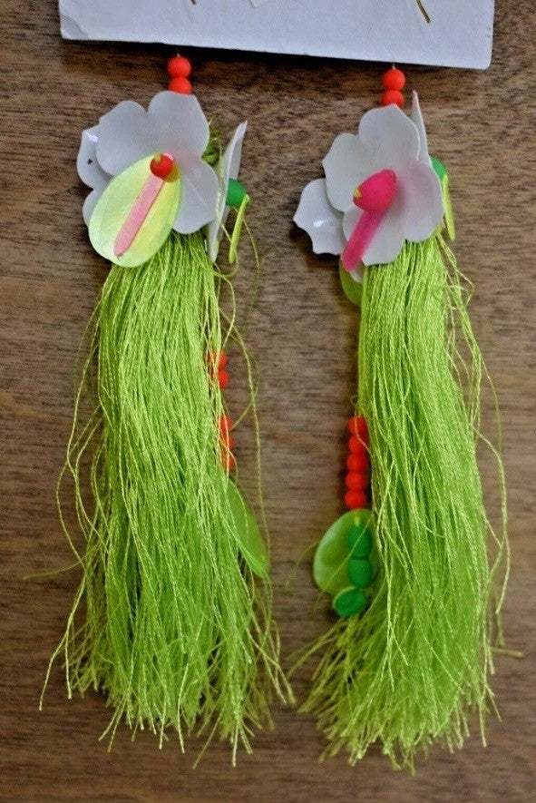 ANTICA SARTORIA WHITE FLOWERS LIME AND HOT ORANGE PIERCED EARRINGS NWT