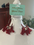 ANTICA SARTORIA RED HOOP PIERCED POMPOM & SEA SHELLS EARRINGS NWT