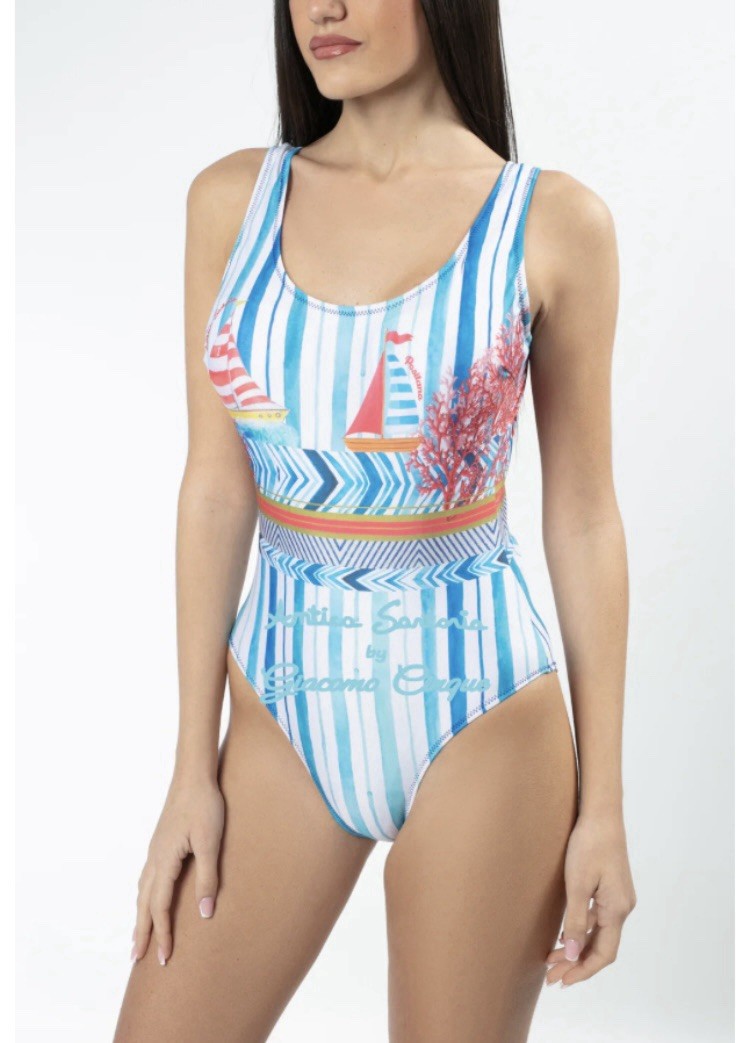 Antica Sartoria Sail Boats & Corals 1 Piece Bathing Suit Large Nwt