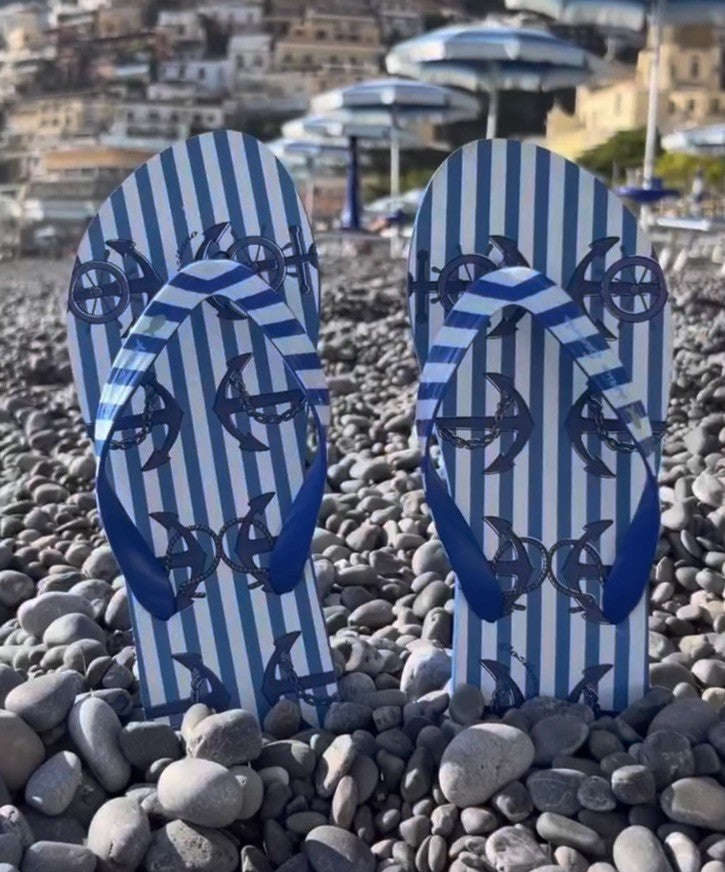 Antica Sartoria 2025 Flip Flops 40-41 Blue & Sea Anchor NWT