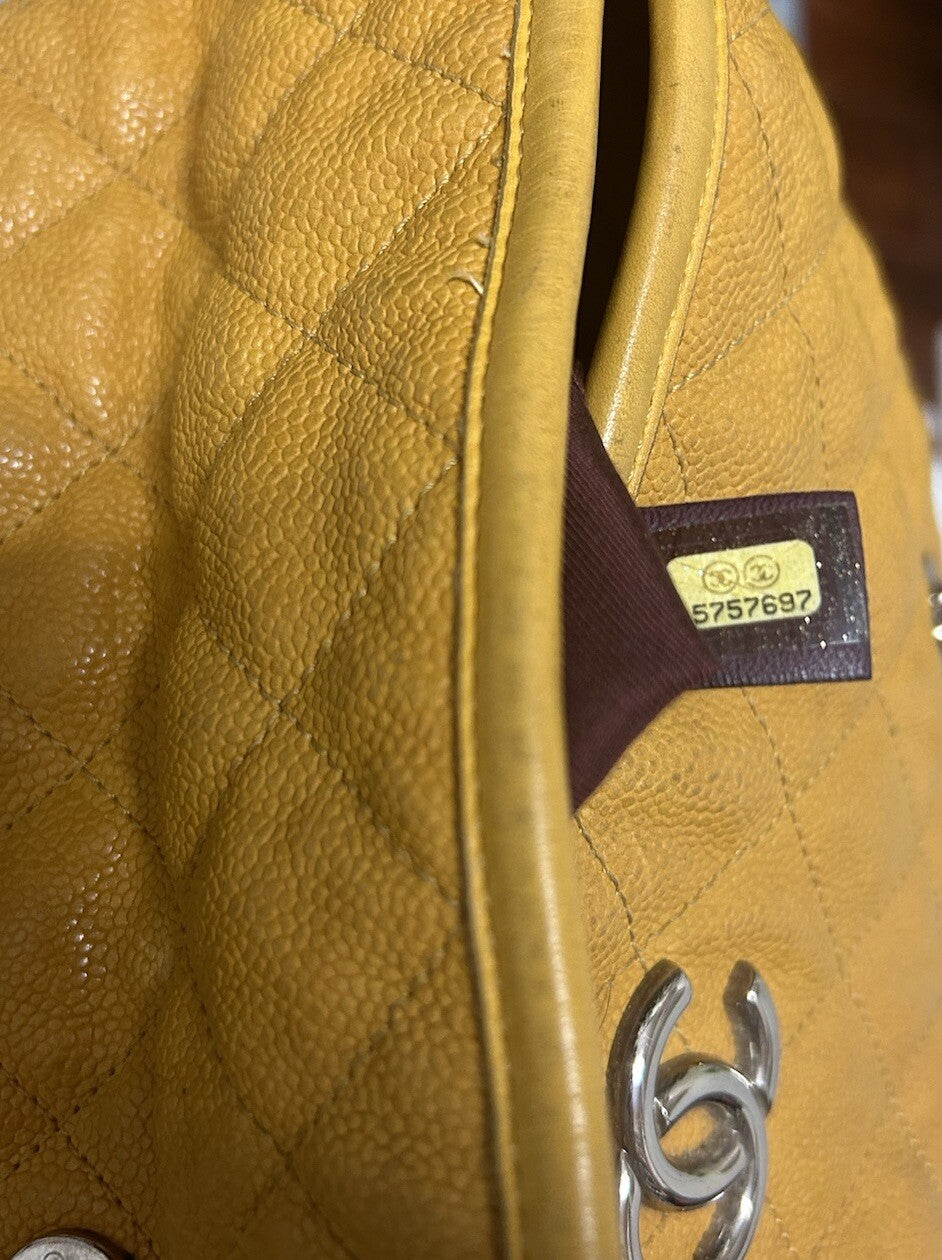 Chanel French Riviera Quilted CaviarLeather Hobo Bag Yellow (Pre-Owned)