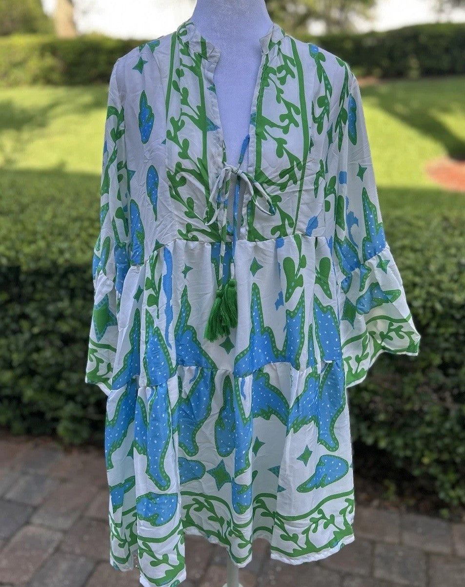 antica sartoria 2025 Aqua & White Dress With Korean Collar NWT O/S