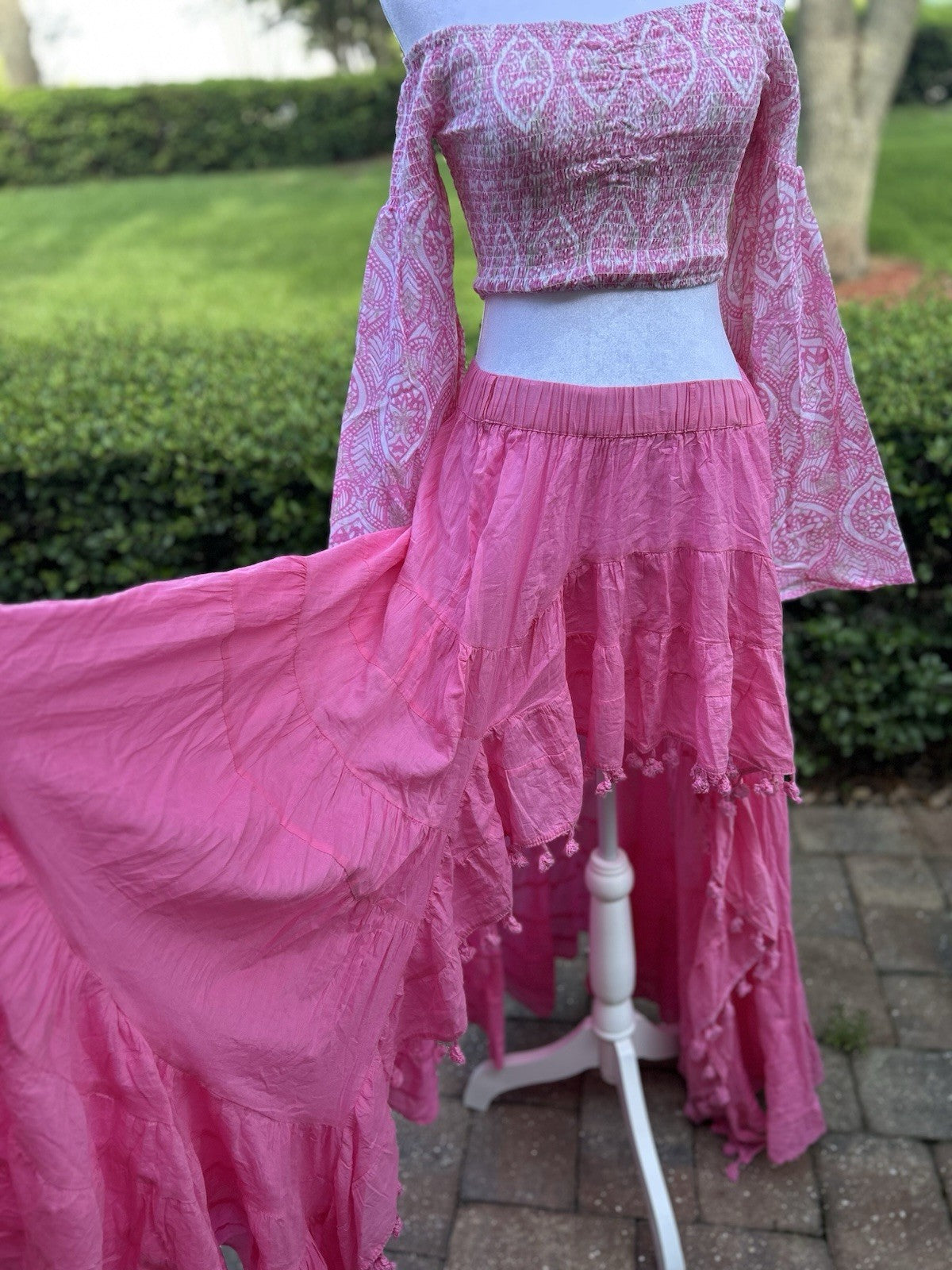 Antica Sartoria Long Back Short Front Pink Skirt & Top NWT