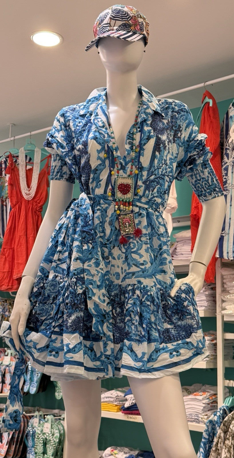 ANTICA SARTORIA 2026 BLUE & WHITE BELTED DRESS OS NWT