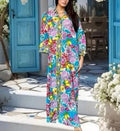 ANTICA SARTORIA 2024 AQUA LEMONS FLOWER LONG KAFTAN DRESS NWT L/XL LAST ONE