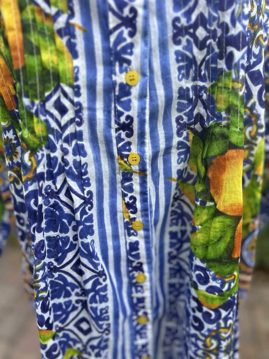 Antica Sartoria Blue & Lemon Button Down Shirt Xl NWT