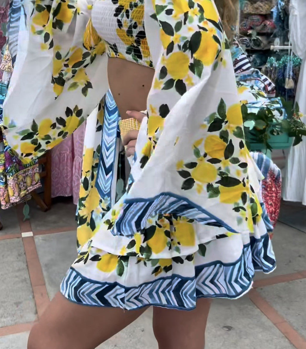 Antica Sartoria 2025 Lemon & Blue Stripe 2 Pcs Top Skirt NWT O/S