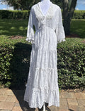Antica Sartoria Gorgeous White Long V Neck Lace Dress With Bell Sleeve NWT O/S