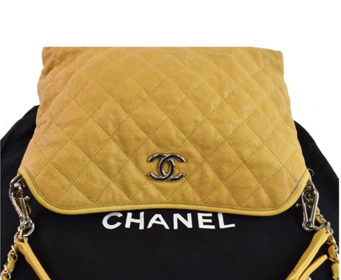 Chanel French Riviera Quilted CaviarLeather Hobo Bag Yellow (Pre-Owned)