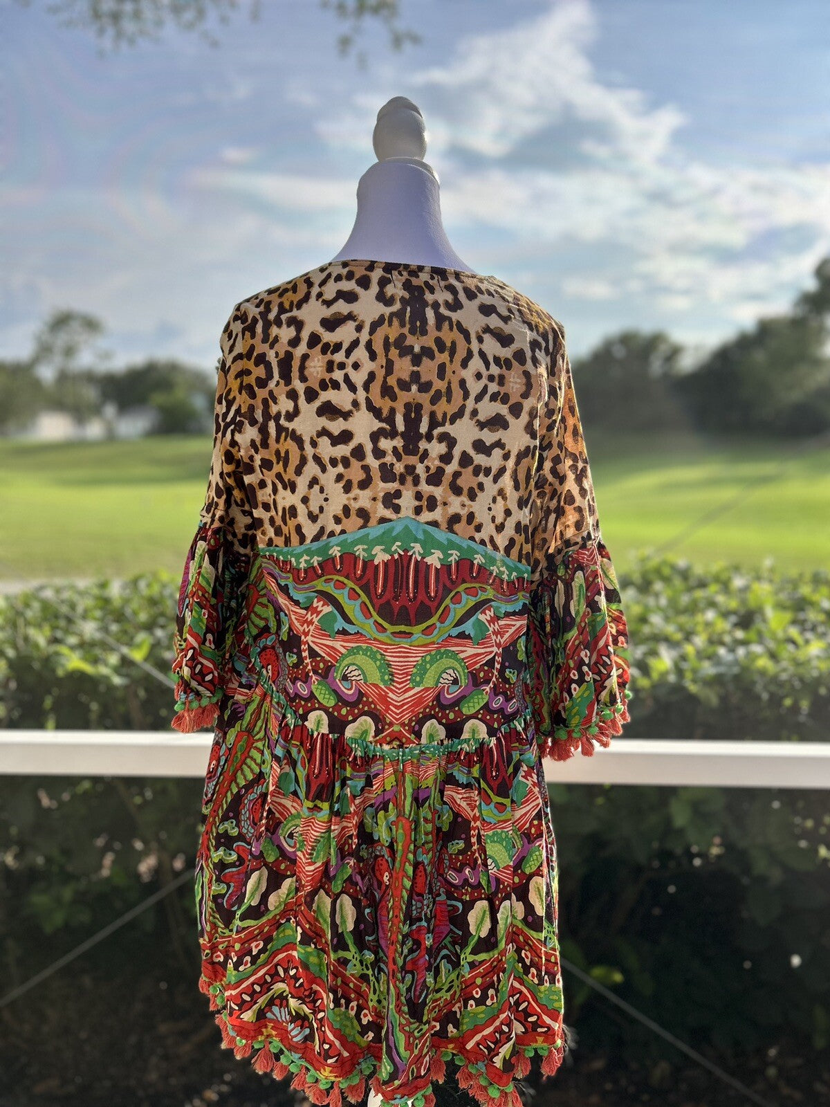 Antica Sartoria Leopard & Flowers 3 Button Flare Dress Top 🐆❤️💚