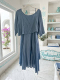 100% Cotton Rashasworld Blue 2 Pcs Midi Dress Gorgeous Made In Italy O/S