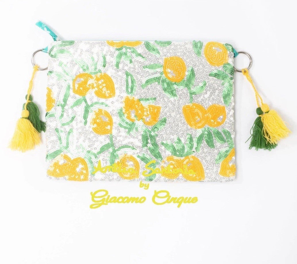 ANTICA SARTORIA 2025 LEMONS AND MORE LEMONS GREEN WHITE SEQUINS PURSE