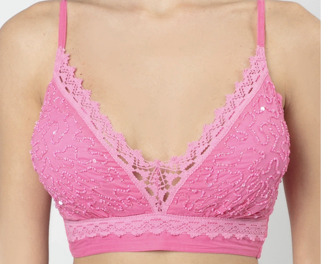 Antica Sartoria Beaded Smocked Back Bra-Lette Size 32-36D Nwt Perfect Pink
