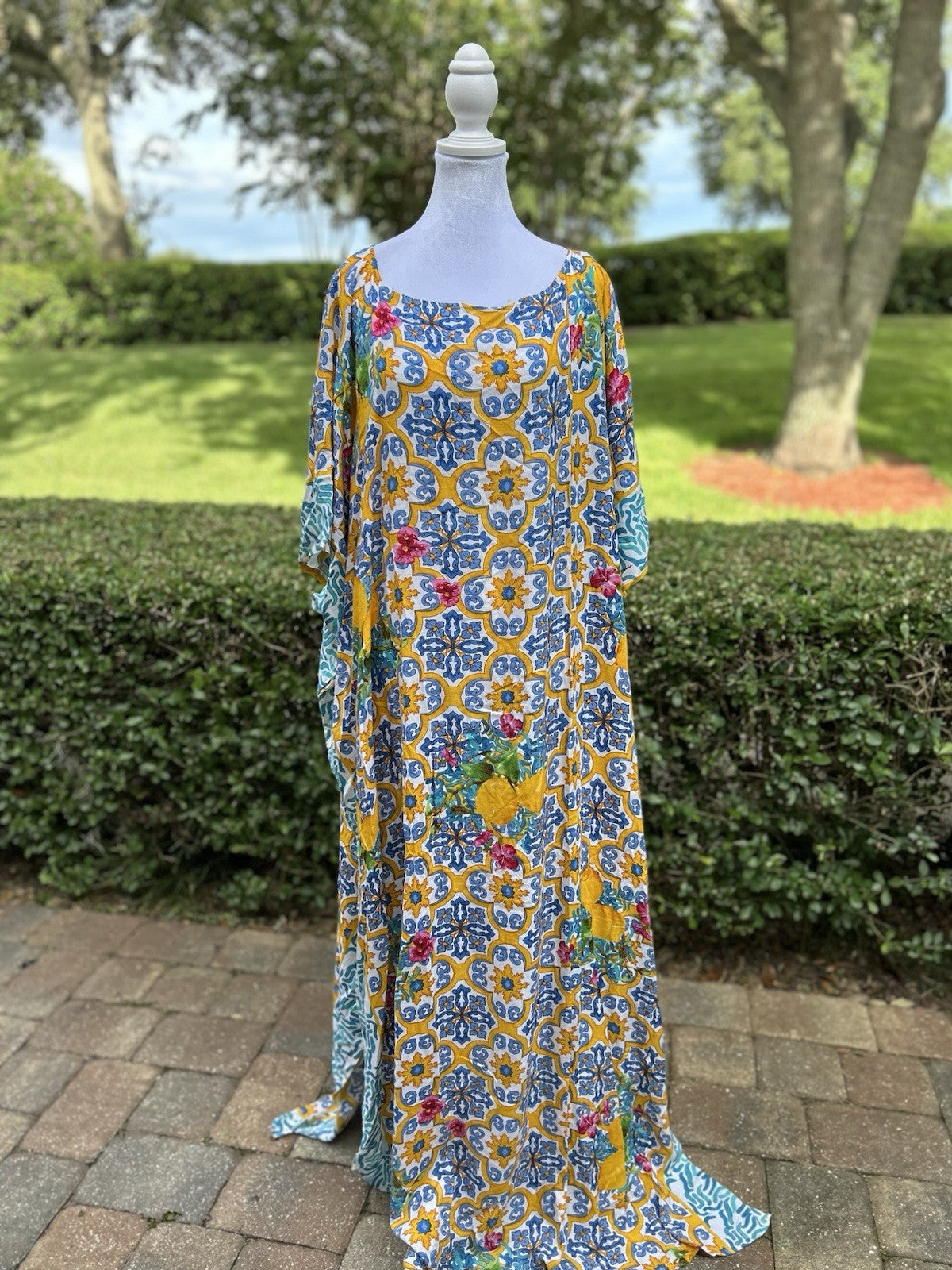 Antica Sartoria 2024 Lemon & Blue Orange Kaftan Mumu O/S XXL NWT