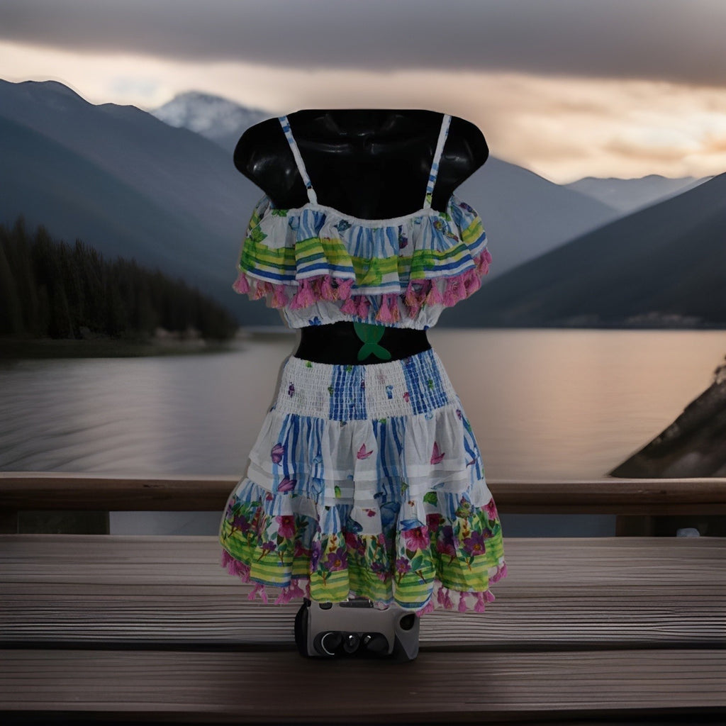 ANTICA SARTORIA 2024 STRIPES & BUTTERFLIES GREAT SHORT SKIRT & TOP SET OS