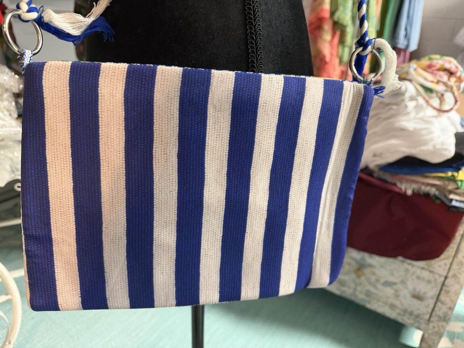 ANTICA SARTORIA 2026 POSITANO BLUE & WHITE STRIPES  SEQUINS PURSE NWT