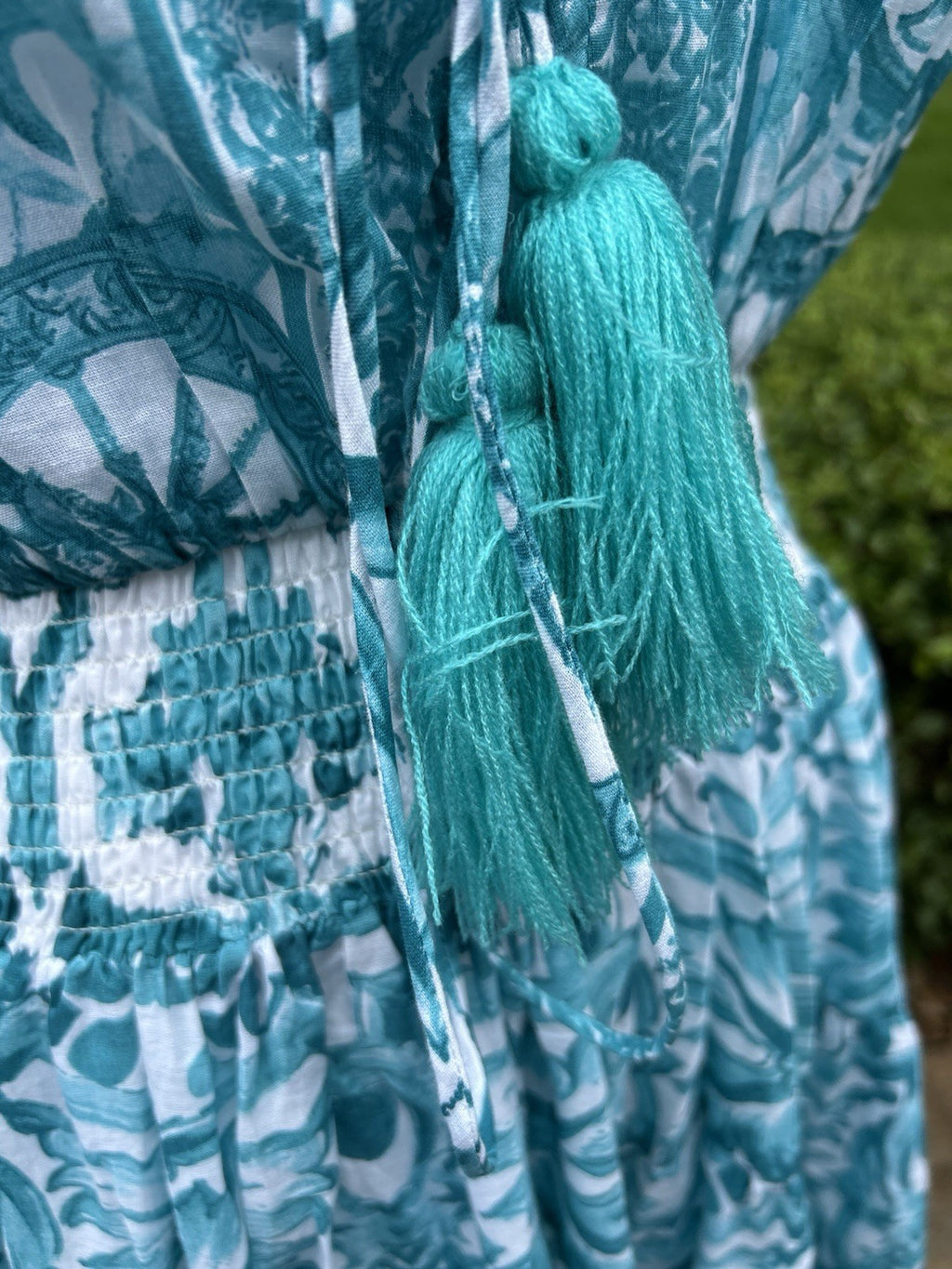 Antica Sartoria 2024 Aqua & White Beautiful Long Dress V-Neck NWT O/S