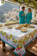 Antica Sartoria 2026 White Blue Lemon La Dolce Vita Positano Tablecloth 70 X 72