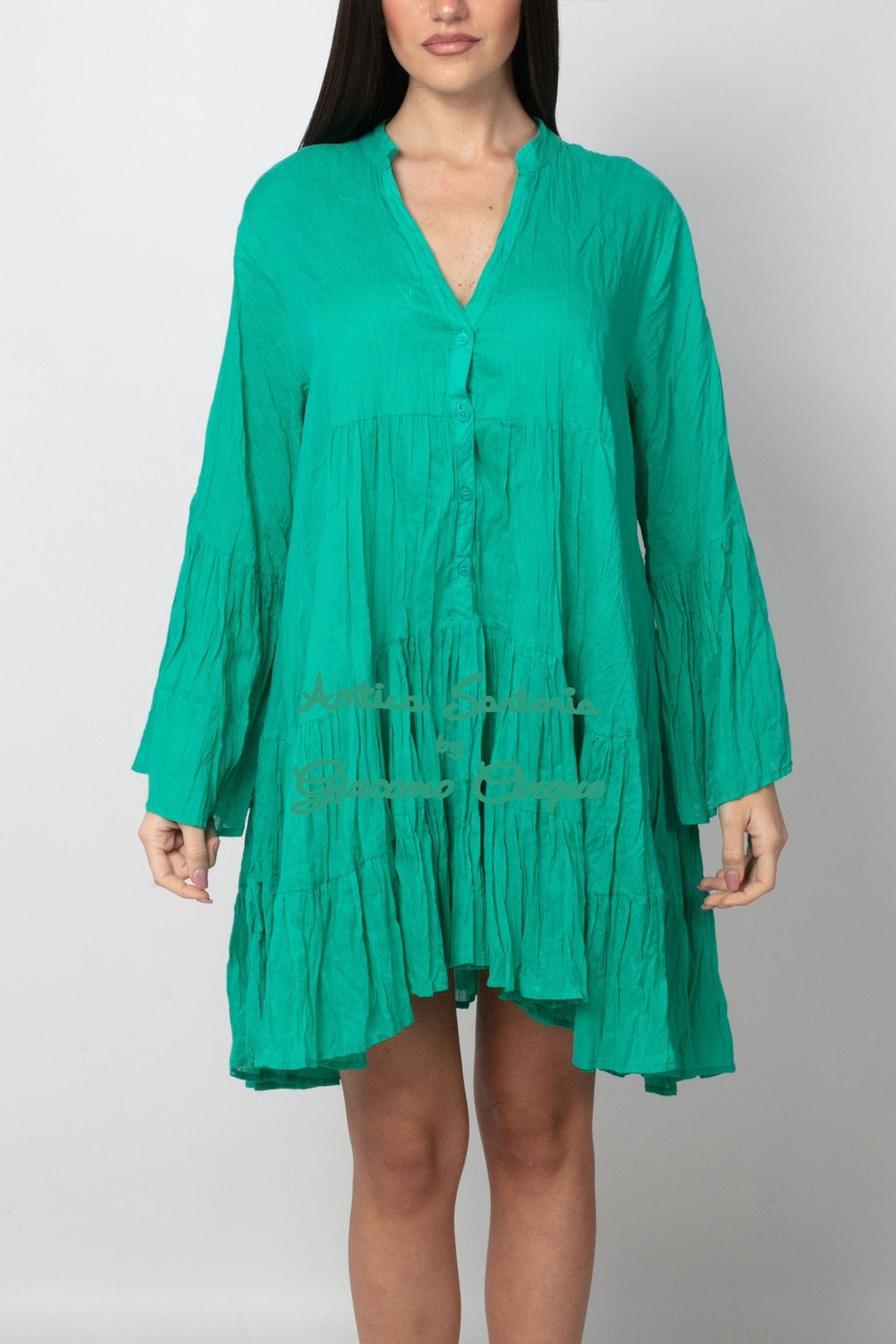 ANTICA SARTORIA 2025 SHORT GREEN V NECK DRESS 2025 NWT O/S