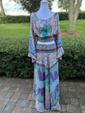 ANTICA SARTORIA 2024 AQUA FLOWERS PANTS SET O/S NWT BEAUTIFUL