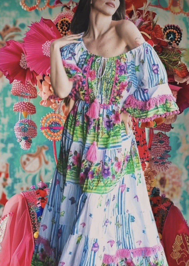 Antica Sartoria 2024 Blue White Stripe  Beautiful Flowers And Butterflies 🦋 NWT