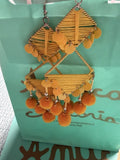 Antica Sartoria Pom Pom Hoop Triangle Earrings Yellow Nwt 💛