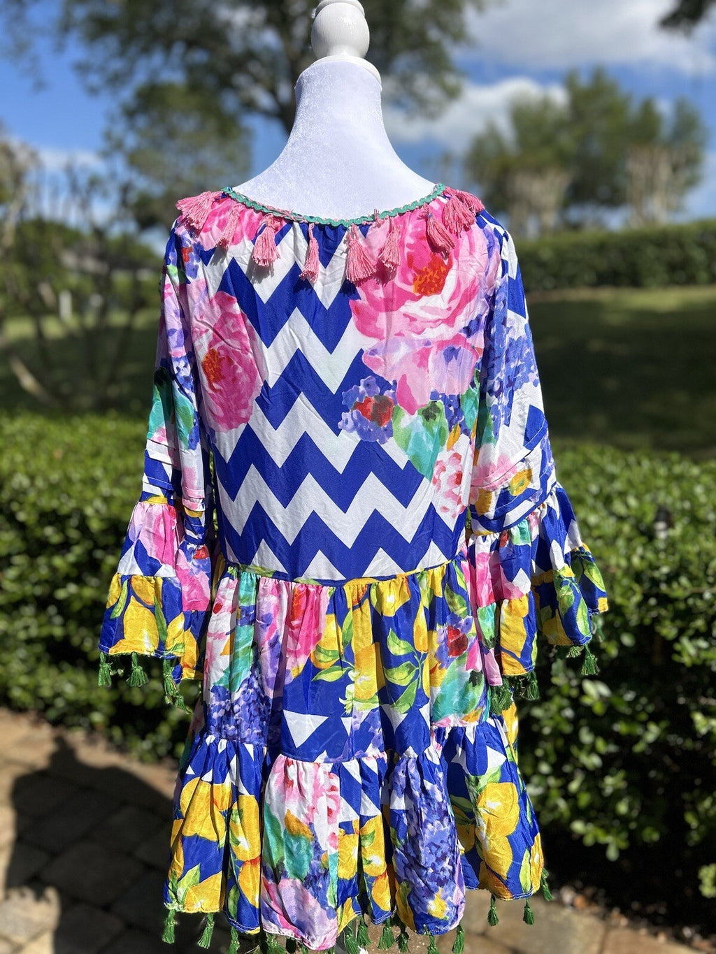 Antica Sartoria Lemon Cobalt Blue White Pink Zigzag Dress NWT LAST ONE
