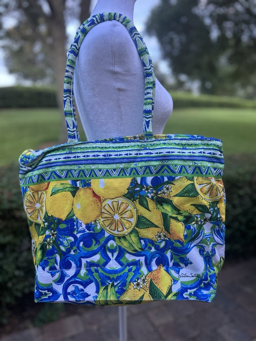 Antica Sartoria 2024 Blue Green & Lemon 🍋 Beach Tote Bag Lined Inside NWT